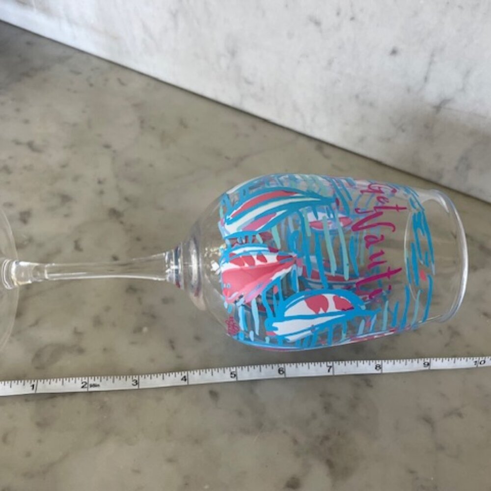 LILLY PULITZER Get Nauti Acrylic Wine Glass Goblet Blue White Pink Sailboat - Picture 11 of 12